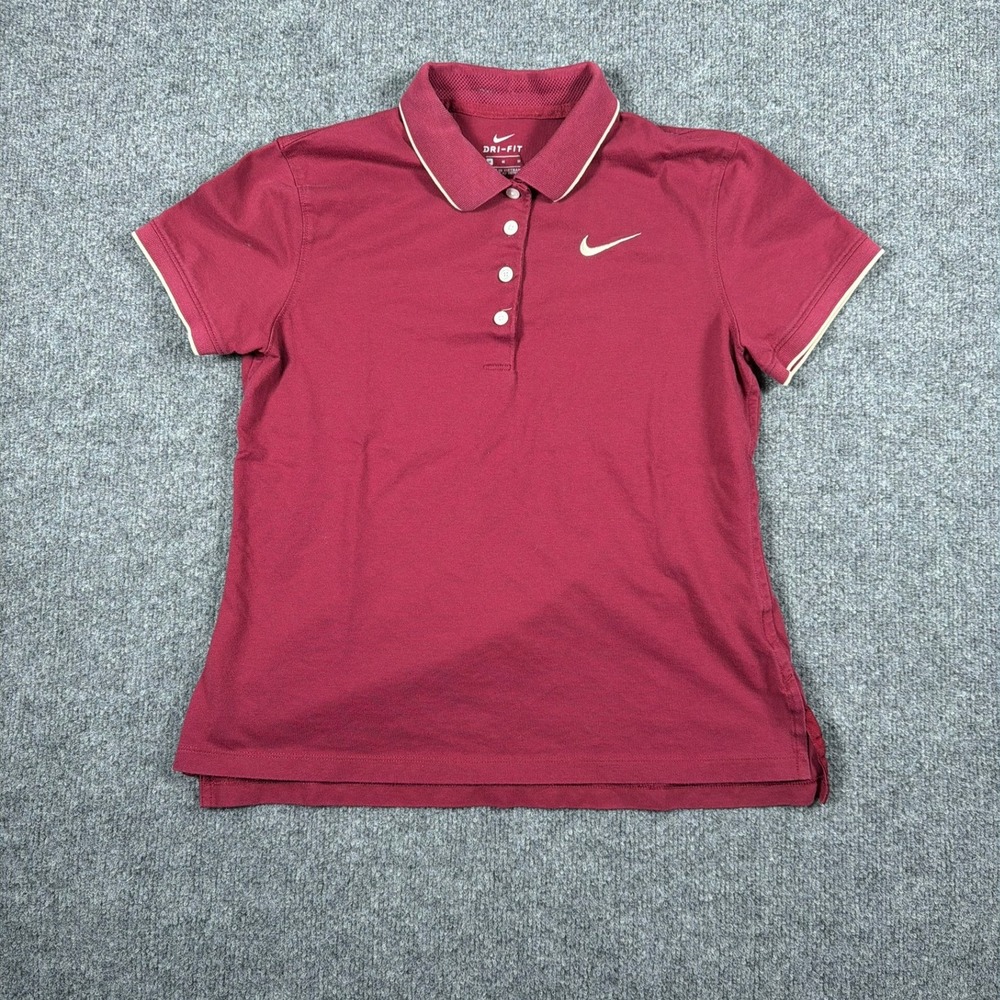 Nike Polo Shirt Girls Medium Burgundy Short Sleeve Dri-Fit